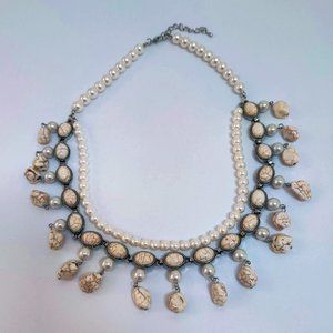 White Howlite, Pearl Necklace NEW
